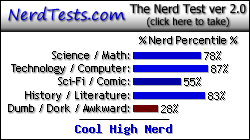 NerdTests.com says I'm a Cool High Nerd.  What are you?  Click here!